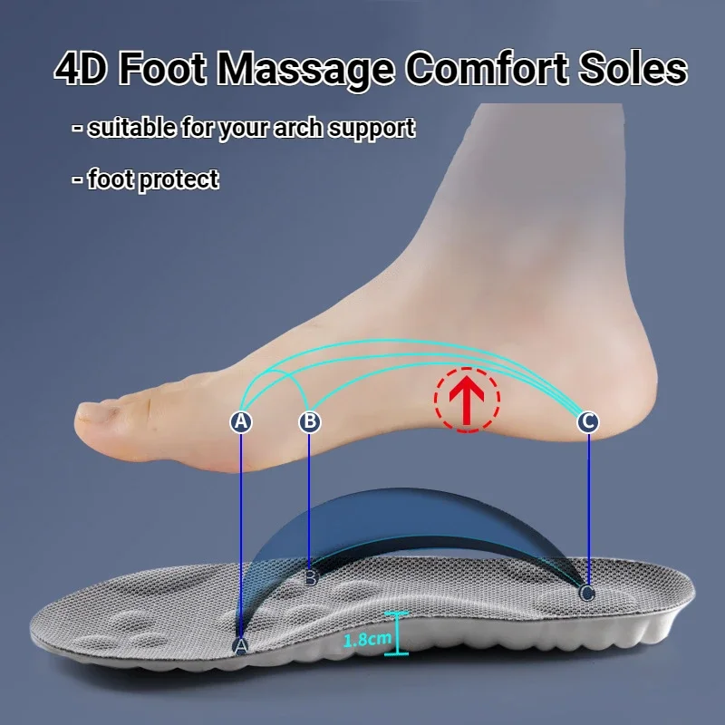 4D Massage Insoles Super Soft - Sole Arch Support Orthopedic Inserts