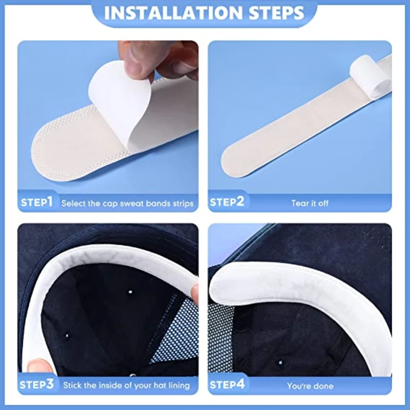 Adhesive Sweat Absorbing Strips Pads for Caps, Sun Visors, and Hats